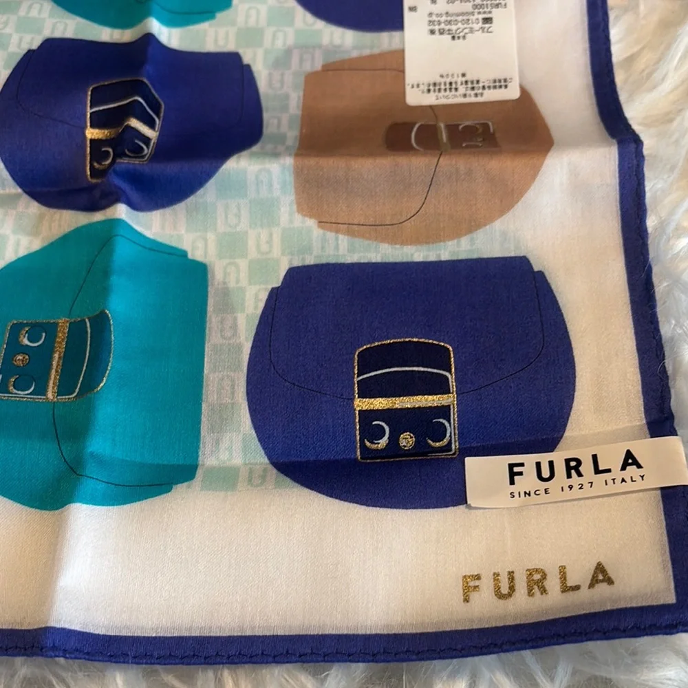 Furla Blue and Brown Patterned Scarf - Picture 2 of 4